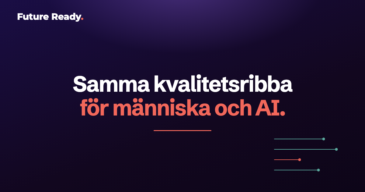 Abstrakt korallfärgat poängkort där en mänsklig och en maskinell profil mäts mot samma skala.