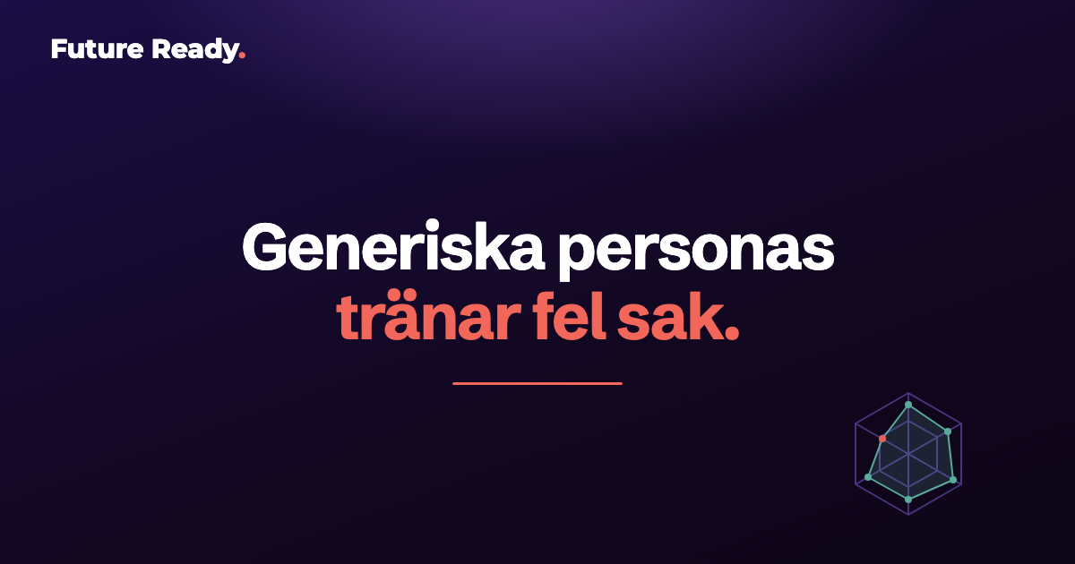 Färdighetsradar där en axel är markerad som luckan som ska tränas, med de generiska personorna nedtonade bakom.