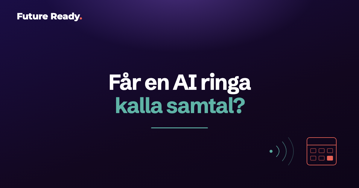 Abstrakt utgående signal i turkos som möter en spärr, med frågan om en AI får ringa kalla samtal.